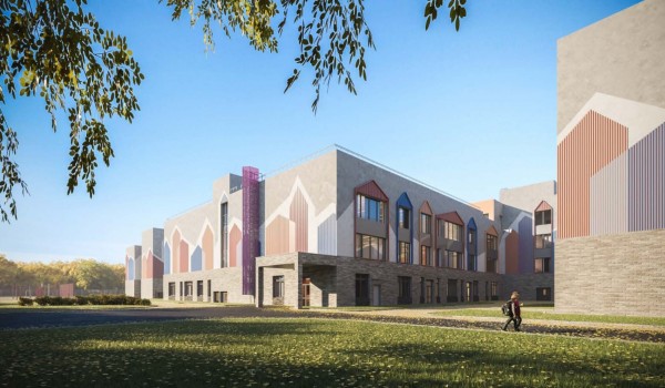 Фасады школы на 1100 мест в деревне Картмазово оформят в технике муар