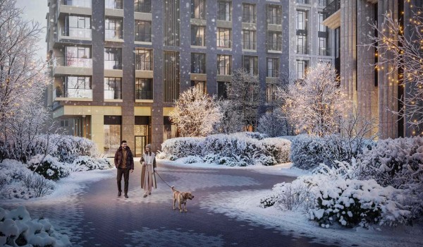 Началось устройство фасадов в первой очереди жилого квартала в Пресненском районе